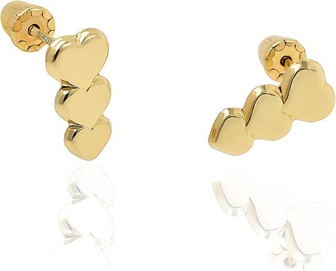 Hoberta Real 14k الذهب متعدد القلب أقراط مع المسمار الخلفي للنساء الفتيات الرجال للآذان الحساسة صغيرة وبسيطة نقطة ترصيع مجوهرات للهدايا in Kuwait