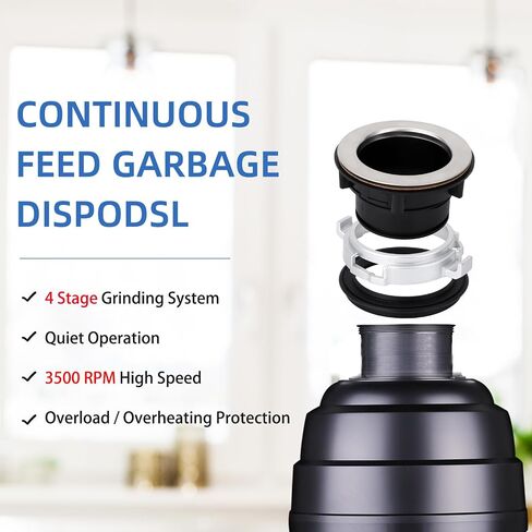 GAOMON Garbage Disposal 1 HP Continuous Feed Garbage Disposer, Compact Food Waste Disposer with Ultra Quiet Motor and Power Cord, Stainless Steel Grinding, Kitchen Sink Food Waste Disposal, Black in Kuwait