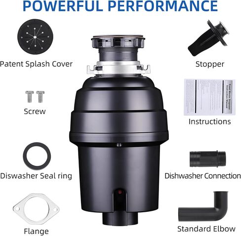 GAOMON Garbage Disposal 1 HP Continuous Feed Garbage Disposer, Compact Food Waste Disposer with Ultra Quiet Motor and Power Cord, Stainless Steel Grinding, Kitchen Sink Food Waste Disposal, Black in Kuwait