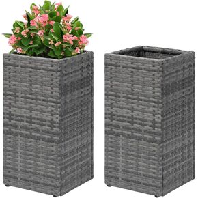 LEWIS&WAYNE Set of 2 Tall Planters for Outdoor Plants Handmade 24'' Wicker Tall Square Planter Box with Removable Liners Modern Planter for Indoor Outdoor Garden Patio Front Porch - Gray