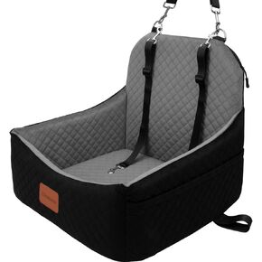 Car Dog Seat with 2 Safety Leashes,Dog Car Booster Seat for Small Medium Dogs 0-30lbs,Pet Car Travel Safety Bed with Storage PocketsFully Detachable and Easy to Install(S1-Black Outside Brown Inside) in Saudi Arabia