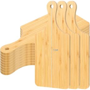 Zubebe 12 Pcs Bulk Cutting Board Wood Chopping Board with Handle Laser Engraving Serving Board Charcuterie Boards for Customized Mother's Day Wedding Housewarming Gift (Bamboo, 11" x 5 ")