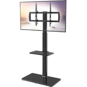 Universal Floor TV Stand with Mount 80 Degree Swivel Height Adjustable and Space Saving Design for Most 27 to 65 inch LCD, LED OLED TVs, 2 Shelves Perfect for Corner & Bedroom HT2002B