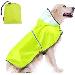 Dog Raincoat - Adjustable Waterproof Dog Rain Jacket with Clear Hooded - Lightweight Reflective Rain Jacket Poncho Hoodies for Large Medium Small Dogs Puppies (Green, Large)