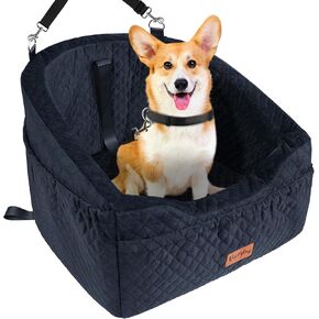 Vivifying Dog Car Seat for Small & Medium Dogs, Detachable & Washable Booster Seat for Pets Up to 30lbs, Travel Bed with Storage Pockets and Safety Belt – Black