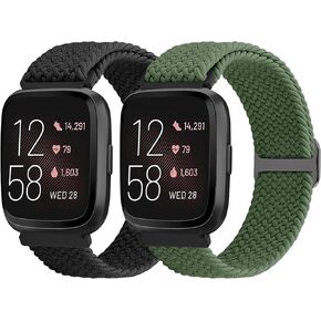 Elastic Braided Band Compatible with Fitbit Versa 2 Bands/Fitbit Versa Bands/Fitbit Versa Lite Bands/Fitbit Versa SE Bands, Solo Loop Stretchy Straps Nylon Sport Wristband for Women Men