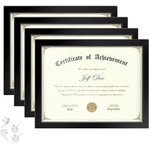HappyHapi 8.5x11 Picture Frames Certificate Frame | 4 Pack Document Frames Bulk for Diploma, Degree, Photograph, and Photos | Tabletop or Wall Mount | Black