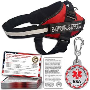 ESA Dog Vest + ID Tag + 50 ADA Information Cards - Emotional Support Dog Harness in Sizes X Small to XX-Large Metal Dog Tag Durable Clip Service Dog Information Cards