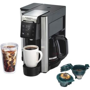 Hamilton Beach FlexBrew 5-in-1 12 Cup Drip and Single Serve Hot & Iced Coffee Maker with Movable 60 oz. Water Reservoir, Use Pod Packs and Grounds, Fast Brewing, LED Touchscreen, Black (49924)
