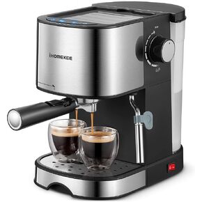 Espresso Machine, Espresso and Cappuccino Coffee Maker with Milk Frother/Steam Wand for Latte, Mocha, Cappuccino, 15 Bar Pump Pressure Semi-Automatic Coffee Machine, Silver+Black