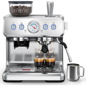 COWSAR Espresso Machine 15 Bar, Semi-Automatic Espresso Maker with Bean Grinder and Milk Frother Steam Wand, 75 Oz Removable Water Tank for Cappuccino, Latte, Stainless Steel