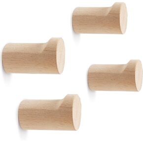 Wood Wall Hooks 6 Pack, Modern Decorative Coat Hooks Wall Mounted, Handmade White Hat Hooks Heavy Duty Entryway Wall Hangers for Hanging Towels Robes Purses (White)