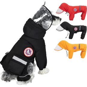 PINA Dog Raincoat, Waterproof Dog Rain Jacket with Hood, Lightweight Dog Jacket with Leash Hole, Dog Poncho with Reflective Strap and Pocket for Wet Weather, Full Wrap Design for Full Protection