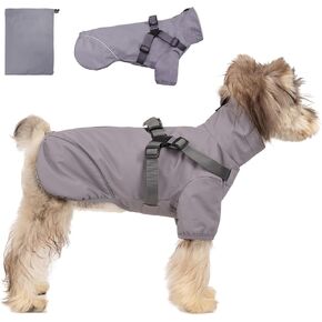 Dog Raincoat for Small Medium Dogs, Waterproof Dog Rain Jacket with Harness Built-in for Wet Weather, Easily Wearable Reflective Dog Slicker, Yellow, XL