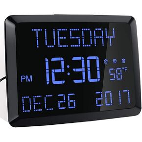 Digital Wall Clock, 11.5" Extra Large Display Calendar Alarm Day Clock with Date and of Week, Temperature,2 USB Chargers,3 Alarms & 12/24H LED Desk for Office, Living Room, Bedroom, Elderly