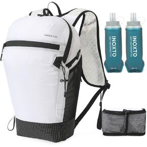 Foldable Hydration Backpack with Two 500ML Flasks, 16L Lightweight Hiking Daypack, Waterproof Hydration Packs for Men and Women, Outdoor Hiking Travel and Running(White)