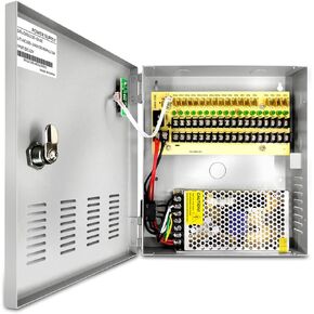 18-Channel DC 12-Volt 10-Amp Output CCTV Distributed Security Camera Power Supply Box/Converter with AC Plug and Lock for CCTV Cameras,IP Cameras,DVR Surveillance System.(10A 18-Channel)