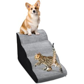 Pet Stairs for Small Dogs Cats, 4 Steps Pet Slope Stairs Ramp Dog Stairs 3D Sponge Lightweight for Sofa Bed Indoor