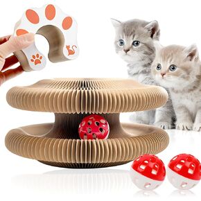 Kitty Kurlz Magic Organ Cat Scratcher Board Foldable Accordion Cats Toy Magic Organ Cat Scratch Board with Bell Balls and Track Adventure (Brown)