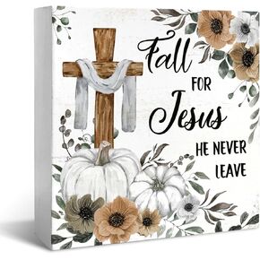 JXREQ Fall Decorations for Home Fall Decor Pumpkins Decor Wood Box Sign, Farmhouse Pumpkins Fall Desk Decor, Harvest Thanksgiving Decor for Home Shelf Office Tabletop Decorations, 5x5 Inch