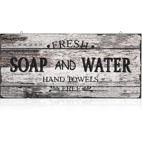 Farmhouse Bathroom Decor, Fresh Soap and Water Bathroom Sign Vintage Bathroom Wood Plaque Rustic Bathroom Decor for Wall Art Decoration Restroom Bathroom