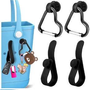 4Pcs Black Accessories for Bogg Bag Hooks and Clips Heart Insert Key Holder Carabiner Cute Bogg Bag Charms for Simply Southern Tote Large Small Beach Bag Keychain Hooks Set for Pouch Sunglasses