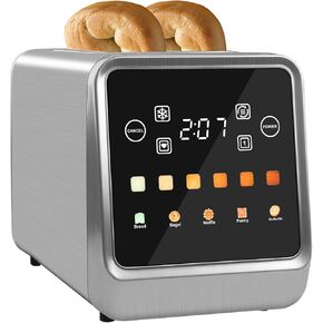Touch Screen Toaster 2 Slice, Bagel Toaster with LCD Display, Stainless Steel Smart Digital Toasters with Single Slot Toasting,Memory Function