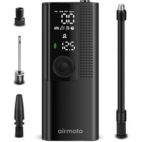 Airmoto The Original Portable Air Pump, 120 PSI Air Compressor Tire Inflator - Fits Car, Truck & Motorcycle Tires - Digital Pressure Gauge, Cordless Compact Bike Pump
