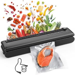 Vacuum Sealer Machine for Food Storage, 5 in1 with Cutter Food Vacuum Sealer with Dry&Moist Modes, Includes 15PCS Vacuum Seal Bags,1 Air Suction Hose， Strong Suction & Low Decibel