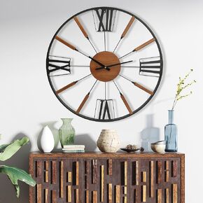 RiteSune 21 Inch Modern Minimalist Wall Clock, Battery Operated Quartz Movement, Black Metal Decor Clock for Living Room Office Kitchen Bedroom