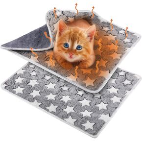 2 Pcs Self Heating Cat Pad Self Warming Blanket 18" x 24" Cute Stars Self Heating Cat Dog Mat Dog Crate Bed Cat Blankets for Indoor Cats Warm Thermal Pet Pad(Big Star)