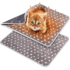 2 Pcs Self Heating Cat Pad Self Warming Blanket 18" x 24" Cute Stars Self Heating Cat Dog Mat Dog Crate Bed Cat Blankets for Indoor Cats Warm Thermal Pet Pad(Big Star)