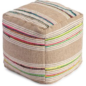 Anji Mountain 100% Handmade & Handcrafted Comfortable Home Décor Pouf Ottoman Footrest for Living Room, Bedroom, Nursery, Kidsroom, Patio Furniture - (20" x 20" x 20"- Black,Ivory)
