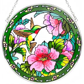 Godferyxin Stained Glass Suncatcher Handmade Glass Hummingbird Suncatcher 8" Stained Glass Hanging Decoration for Window or Wall for Mom,Grandma,Teacher,Friend