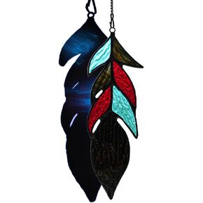 Feather Stained Glass Sun Catchers Indoor Window,Feather Suncatcher for Window Decoration,Handmade Housewarming Gifts,Feather Decor Birthday Gift for Women