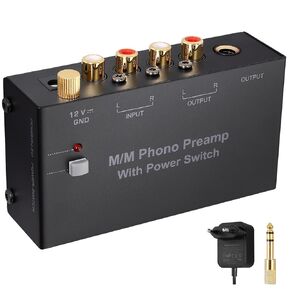 Phono Preamp,Turntable Preamplifier with RCA Input & 6.35MM Headphone and RCA Output, Low Noise Operation, DC12V Power Adapter for MM Turntable Mini Stereo Audio Hi-Fi Phonograph/Record Player