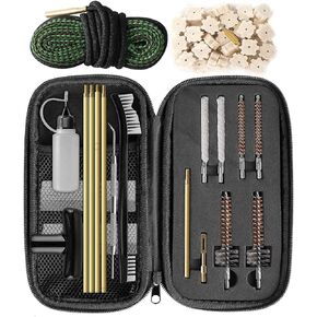 Universal Gun Cleaning Kit for .22 .223Cal 5.56mm .22LR Rifle Pistol, Bore Chamber Brush,Bore Mop,Gun Snake,Star Chamber Cleaning Pads,Brass Rods in Zippered Compact Case