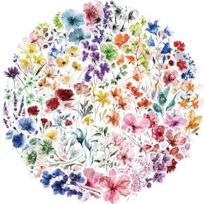 50 Pcs Transparent Flower Stickers for Scrapbooking, Cute Vintage Floral Stickers for Water Bottles, Clear Wildflower Botanical Journaling Stickers for Scrapbook Laptop Journal Envelopes Crafts