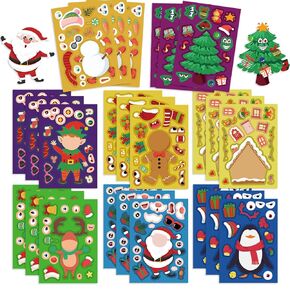 24 Sheets Christmas Parties Favors Stickers for Kids Classroom, Christmas Crafts Stickers Make Your Own Christmas Stickers, Christmas Goodie Bag Fillers Gifts Christmas Activities Prize for Kids