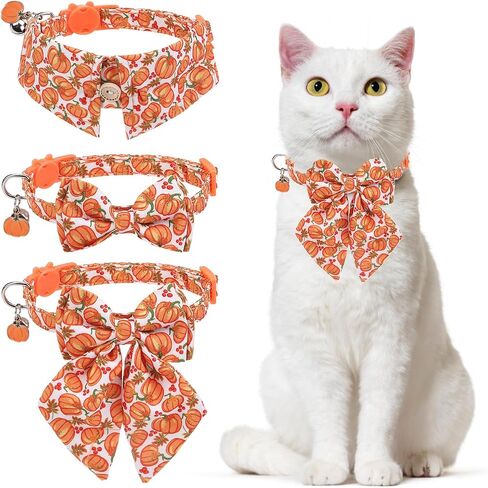 Cat Collar Breakaway with Bells, Soft Pure Cotton Pink Cat Bowtie Collar for Girl Cats, Small Cats Collar with Bow for Spring Summer, 2 Pack Cute Kitten Collars with Removable Bowtie 8-12Inch in Saudi Arabia