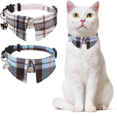 Cat Collar Breakaway with Bells, Soft Pure Cotton Pink Cat Bowtie Collar for Girl Cats, Small Cats Collar with Bow for Spring Summer, 2 Pack Cute Kitten Collars with Removable Bowtie 8-12Inch in Saudi Arabia
