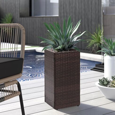 LEWIS&WAYNE Set of 2 Tall Planters for Outdoor Plants Handmade 24'' Wicker Tall Square Planter Box with Removable Liners Modern Planter for Indoor Outdoor Garden Patio Front Porch - Gray in Saudi Arabia