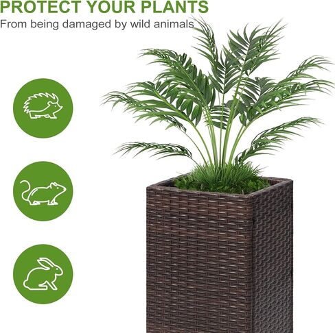 LEWIS&WAYNE Set of 2 Tall Planters for Outdoor Plants Handmade 24'' Wicker Tall Square Planter Box with Removable Liners Modern Planter for Indoor Outdoor Garden Patio Front Porch - Gray in Saudi Arabia