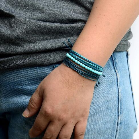 Mezcla Vida 3 Pcs Handmade Adjustable String Bracelets for Women，With Natural Stone Beaded Bracelet，Beach Gemstone Jewelry Gift Mother Wife (Peacock Jasper, /) in Kuwait