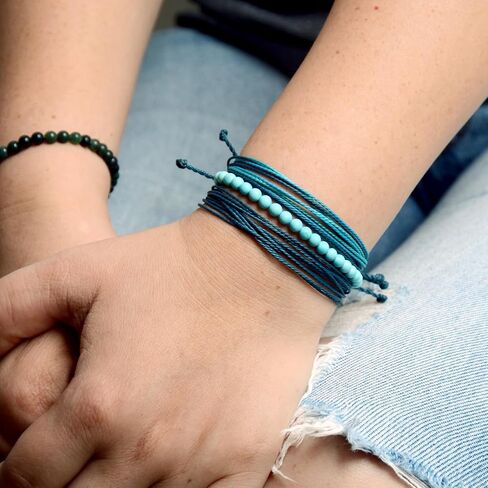 Mezcla Vida 3 Pcs Handmade Adjustable String Bracelets for Women，With Natural Stone Beaded Bracelet，Beach Gemstone Jewelry Gift Mother Wife (Peacock Jasper, /) in Kuwait