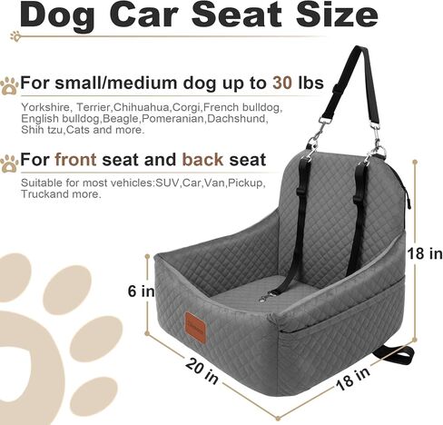 Car Dog Seat with 2 Safety Leashes,Dog Car Booster Seat for Small Medium Dogs 0-30lbs,Pet Car Travel Safety Bed with Storage PocketsFully Detachable and Easy to Install(S1-Black Outside Brown Inside) in Saudi Arabia