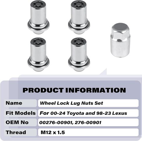 00276-00900 Wheel Lock Lug Nuts Set M12 x 1.5, Compatible with 2001-2024 Toyota Avalon C-HR Camry Celica Corolla Highlander Matrix Mirai MR2 Prius RAV4 Sienna Solara Tacoma Venza Yaris & Lexus in Saudi Arabia