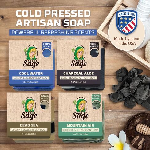 Natural Bar Soap for Men - Vegan Bath Soap Bars Gift Set - Handmade Cold Process Artisan Soap with Essential Oil, Aromatic All Moisturizing Wash Soaps, Fragrant Macho Scent by Age of Sage (4 Pack) in Saudi Arabia