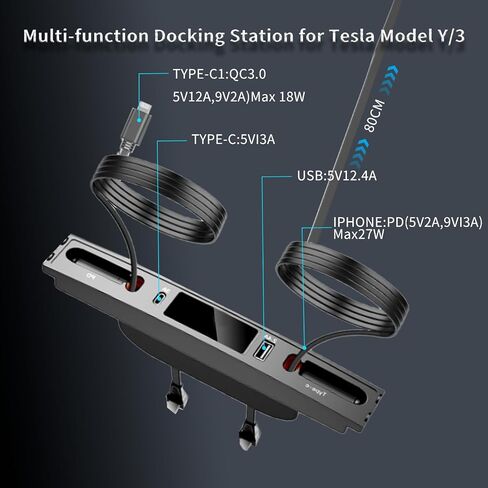 Fast Tesla USB Charge Hub, Retractable Multi Tesla Model Y/3 USB Hub 2024/2023/2022/2021 Accessories, Tesla Charging Cable Gifts for Tesla Owners in Saudi Arabia