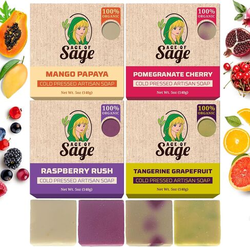 Natural Bar Soap for Men - Vegan Bath Soap Bars Gift Set - Handmade Cold Process Artisan Soap with Essential Oil, Aromatic All Moisturizing Wash Soaps, Fragrant Macho Scent by Age of Sage (4 Pack) in Saudi Arabia